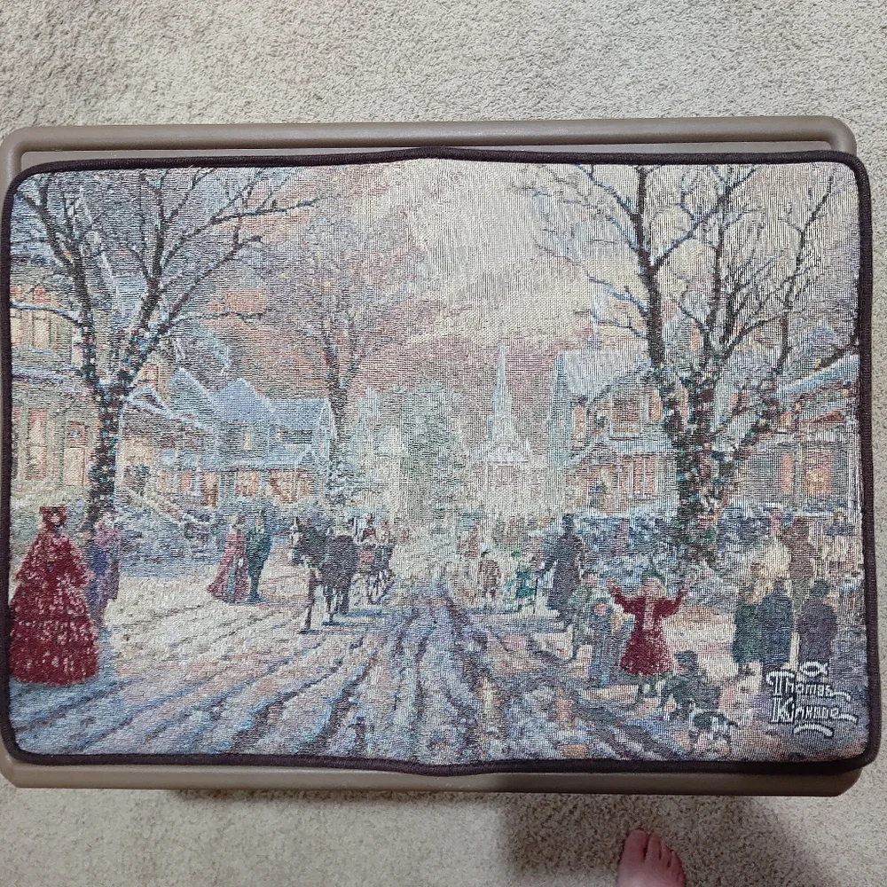 NEW Thomas Kinkade Padded Floor Mat Winter Town Scene 17.5 x 25
